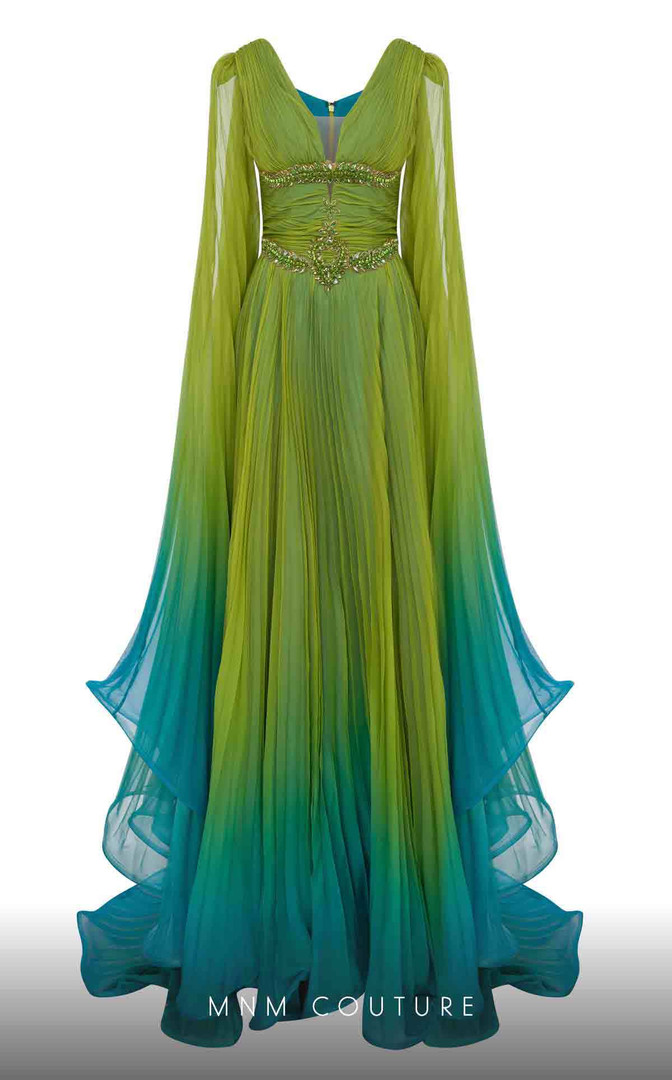 MNM Couture F02847 Organza Sleek V-neck Cape Sleeve Dress