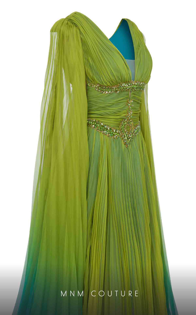 MNM Couture F02847 Organza Sleek V-neck Cape Sleeve Dress