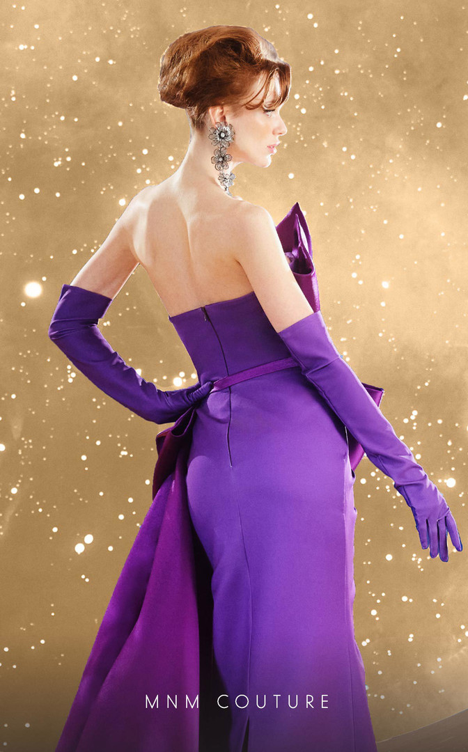 MNM Couture F02854 Long Crepe Brocade Strapless Long Dress