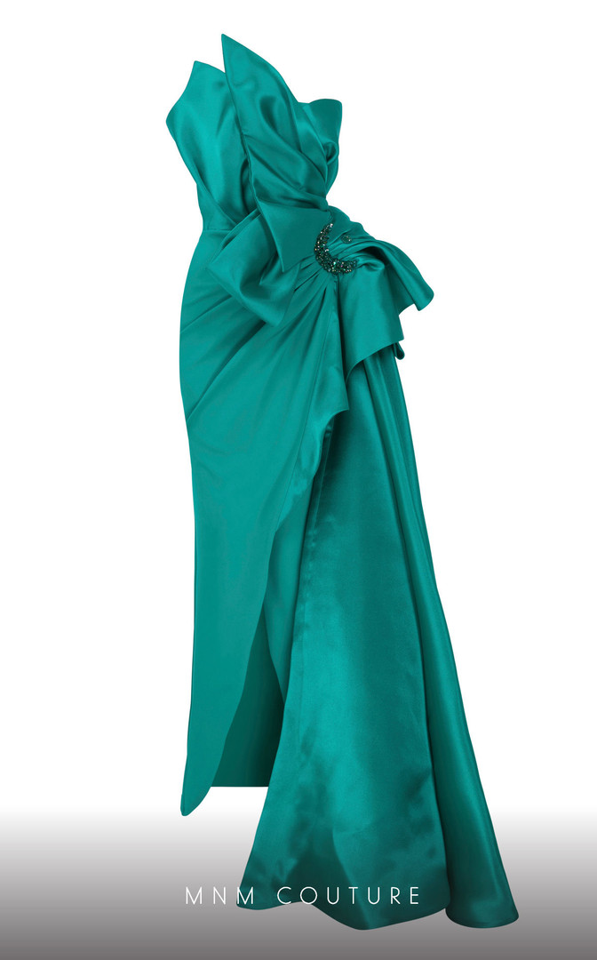 MNM Couture F02854 Long Crepe Brocade Strapless Long Dress