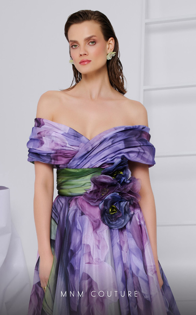 MNM Couture F02855 Chiffon Off the Shoulder Strapless Dress
