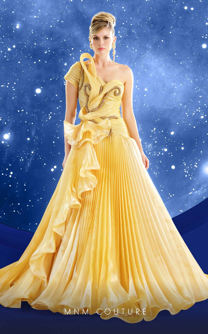 MNM Couture F02856 Organza Ruffles One Shoulder Long Dress