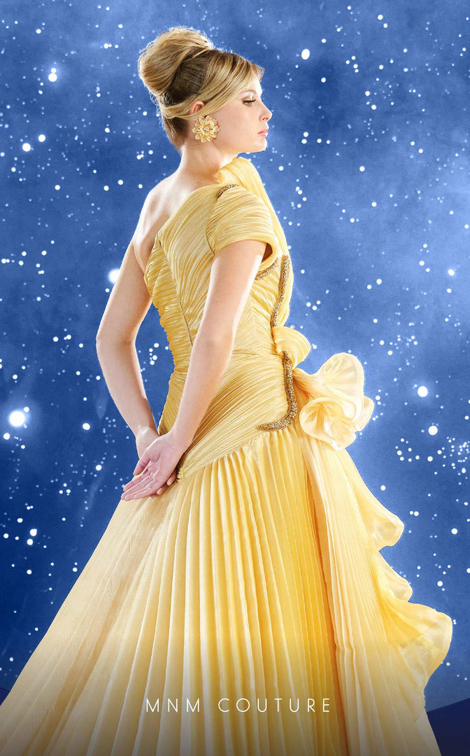 MNM Couture F02856 Organza Ruffles One Shoulder Long Dress