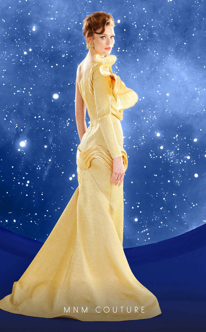 MNM Couture F02863 One-shoulder Cascading Ruffles Long Dress