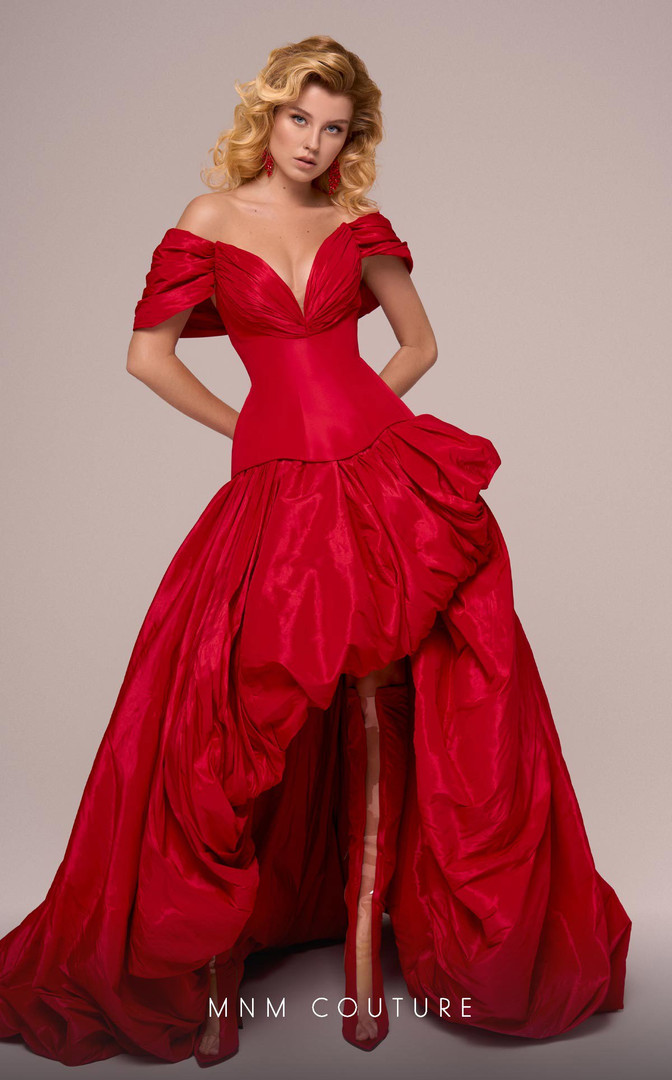 MNM Couture F02872A Taffeta V-Neck Off the Shoulder Dress