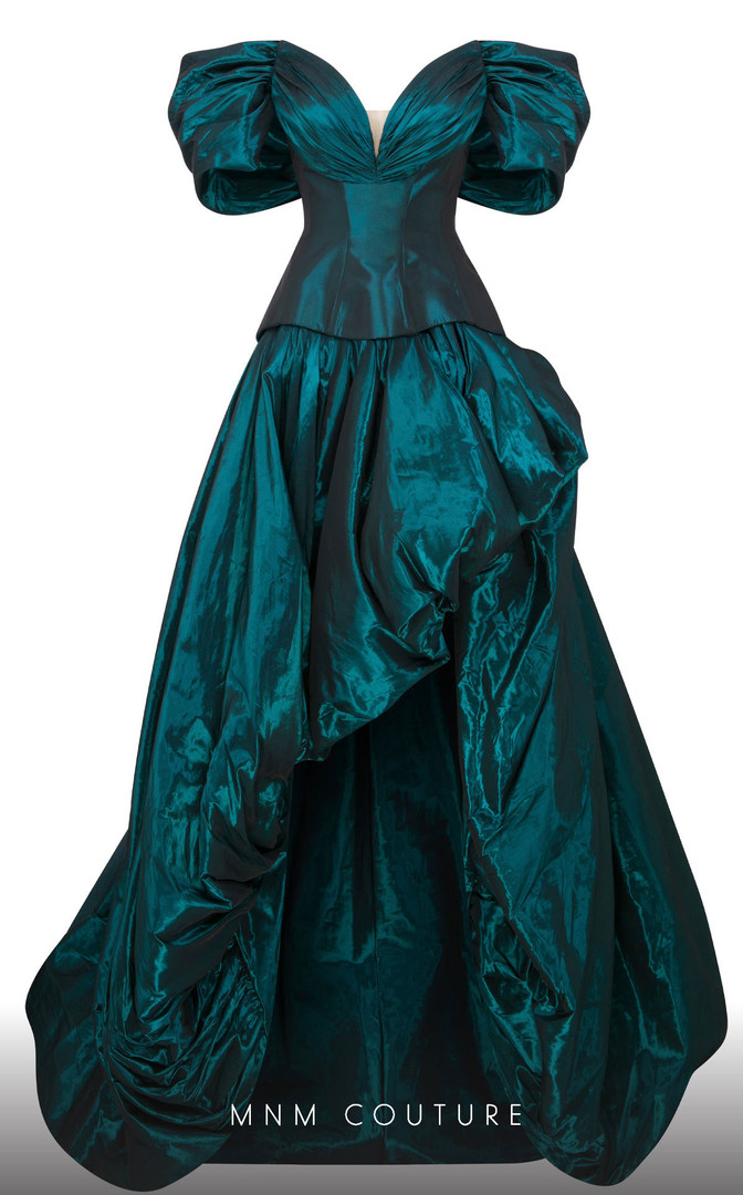 MNM Couture F02872A Taffeta V-Neck Off the Shoulder Dress