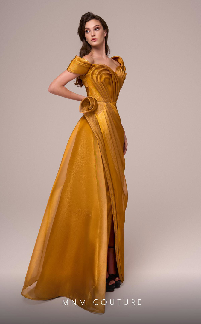 MNM Couture F02884 Taffeta Off the Shoulder Ruched Dress