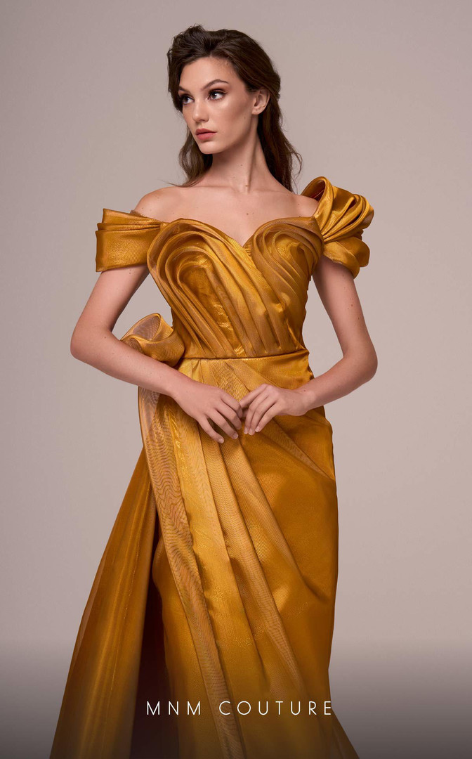 MNM Couture F02884 Taffeta Off the Shoulder Ruched Dress