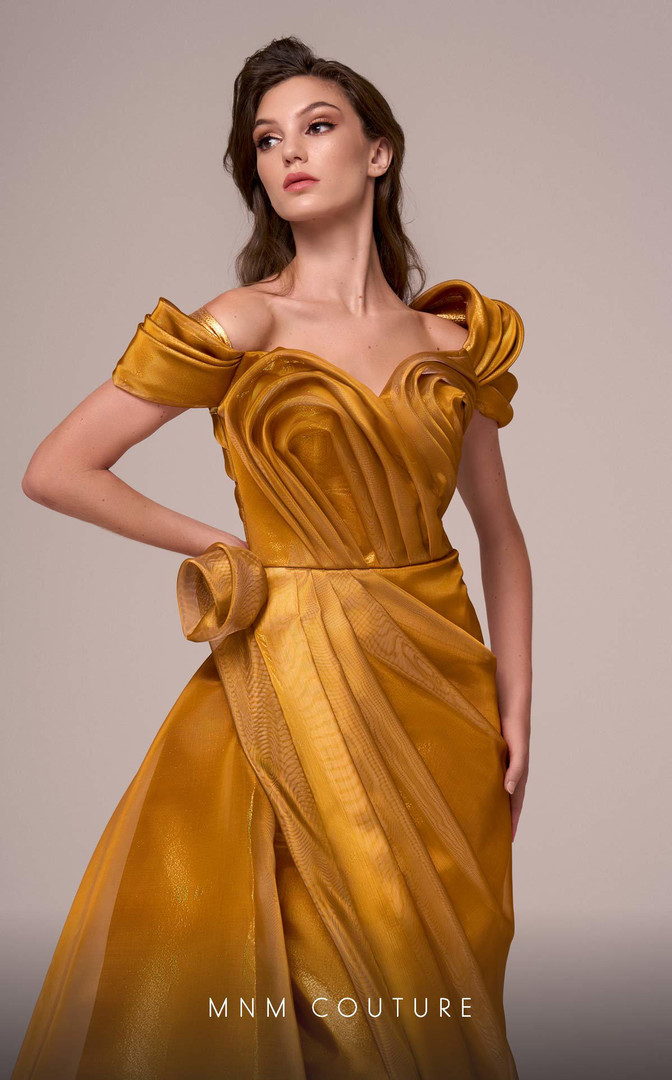 MNM Couture F02884 Taffeta Off the Shoulder Ruched Dress