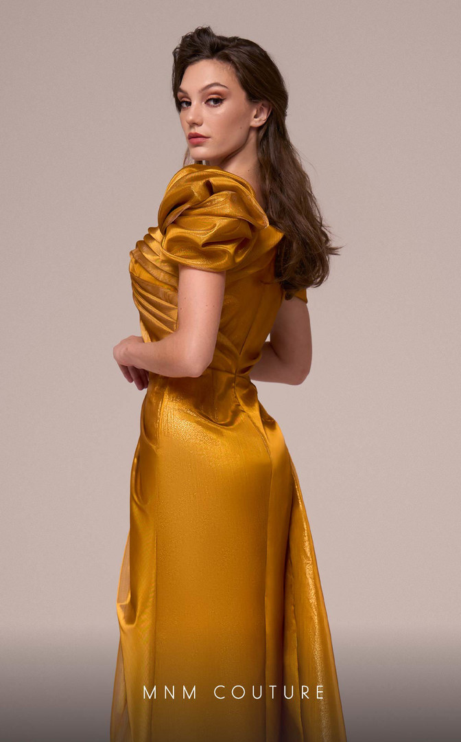 MNM Couture F02884 Taffeta Off the Shoulder Ruched Dress