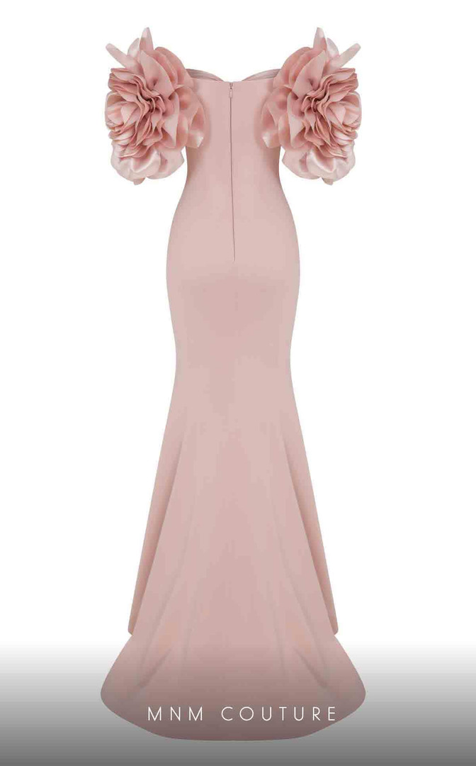 MNM Couture F02886 Crepe Sweetheart Neck Puff Sleeve Dress