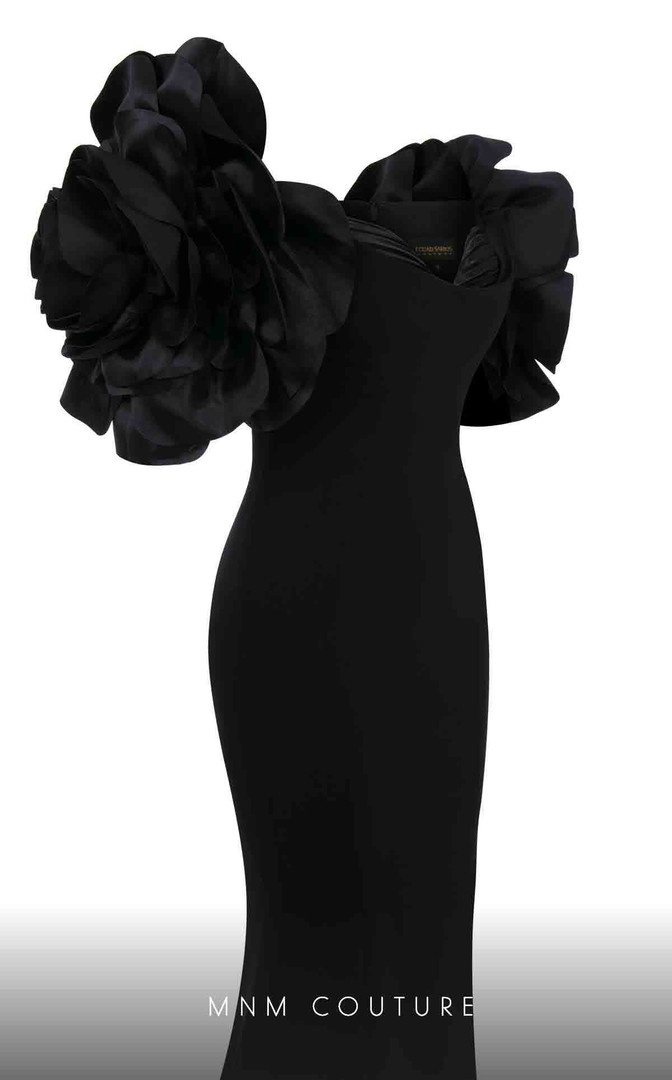 MNM Couture F02886 Crepe Sweetheart Neck Puff Sleeve Dress