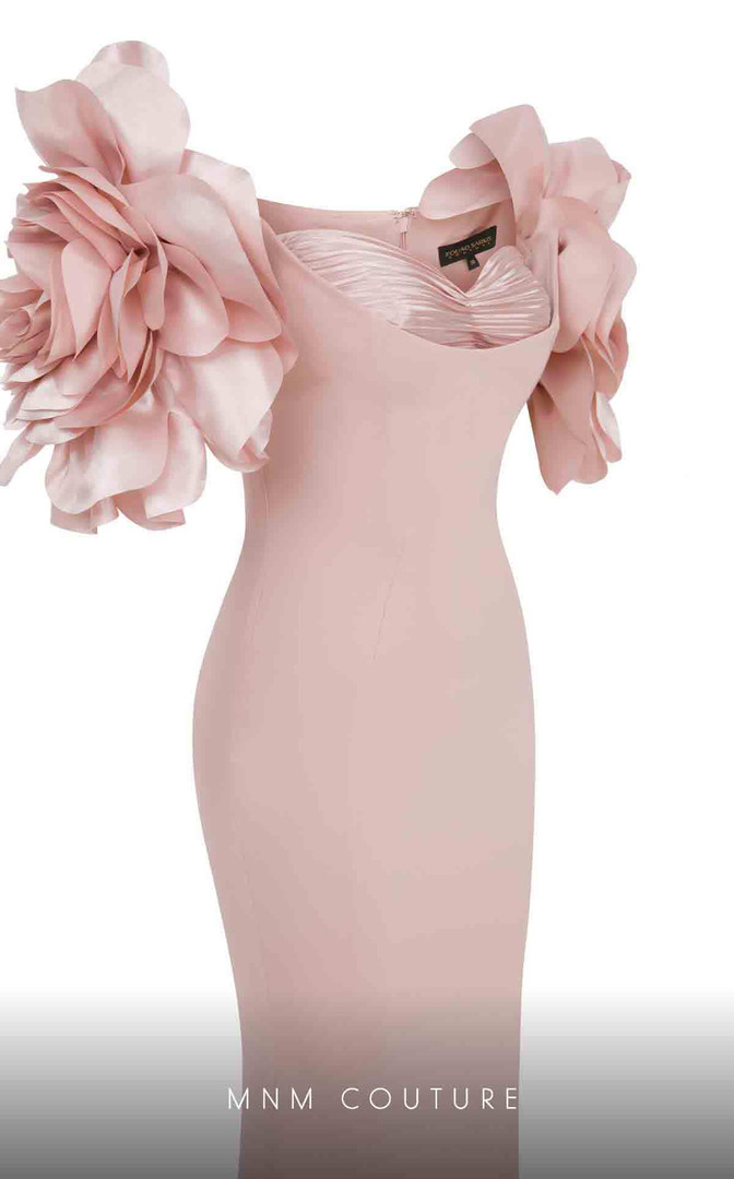 MNM Couture F02886 Crepe Sweetheart Neck Puff Sleeve Dress