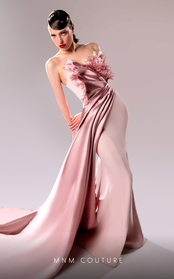 MNM Couture G1611 Crepe Satin Asymmetrical Neck Long Dress