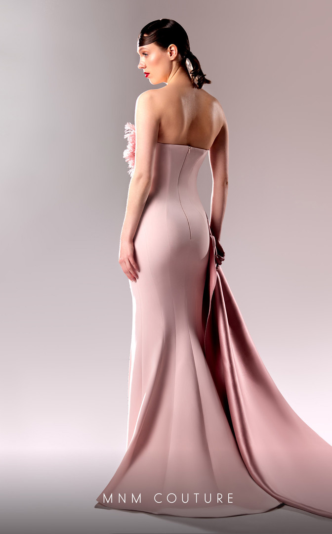 MNM Couture G1611 Crepe Satin Asymmetrical Neck Long Dress