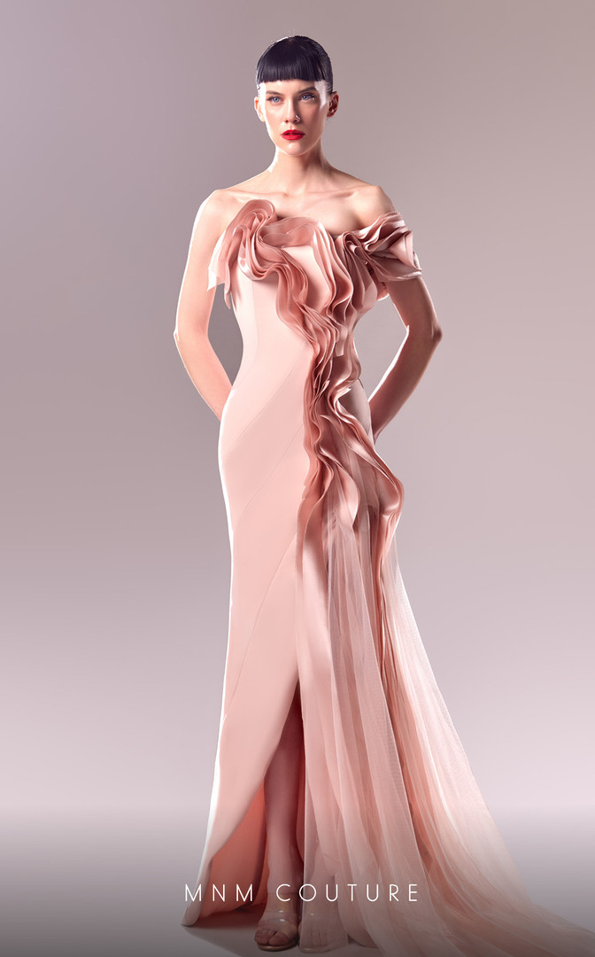 MNM Couture G1622 Organza Tulle Ruffles Strapless Long Dress