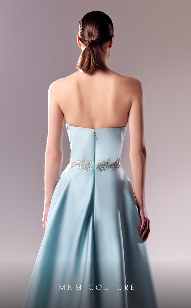 MNM Couture G1627 Lace Satin Strapless Overskirt Long Dress