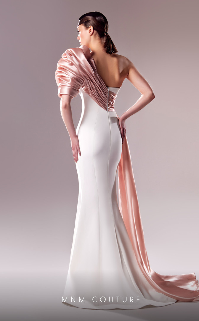MNM Couture G1633 Crepe One Shoulder Ruched Fitted Dress