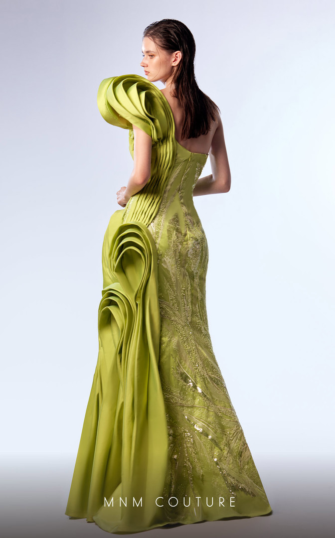 MNM Couture G1712 Taffeta Teardrop One-shoulder Fitted Dress