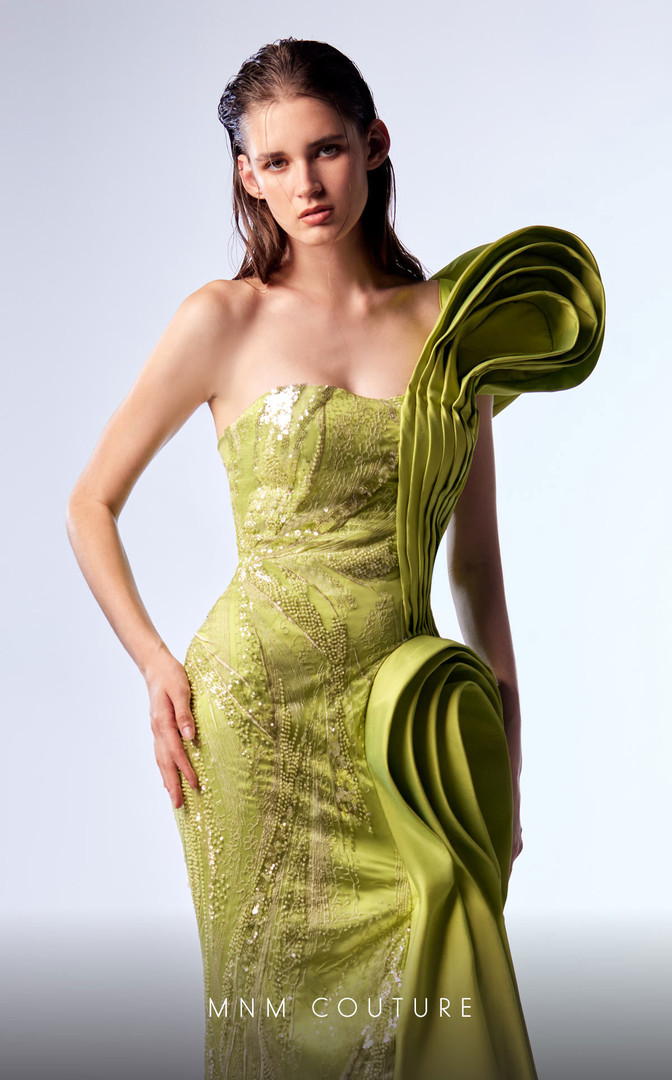 MNM Couture G1712 Taffeta Teardrop One-shoulder Fitted Dress