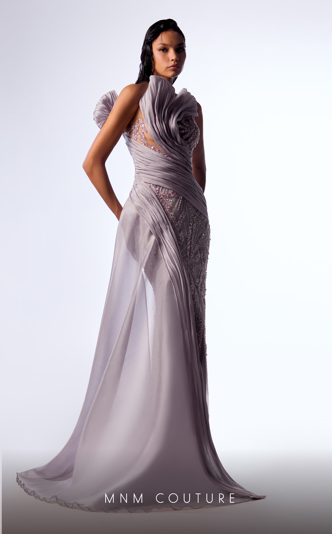 MNM Couture G1714 Organza Strapless Sleeveless Draped Dress
