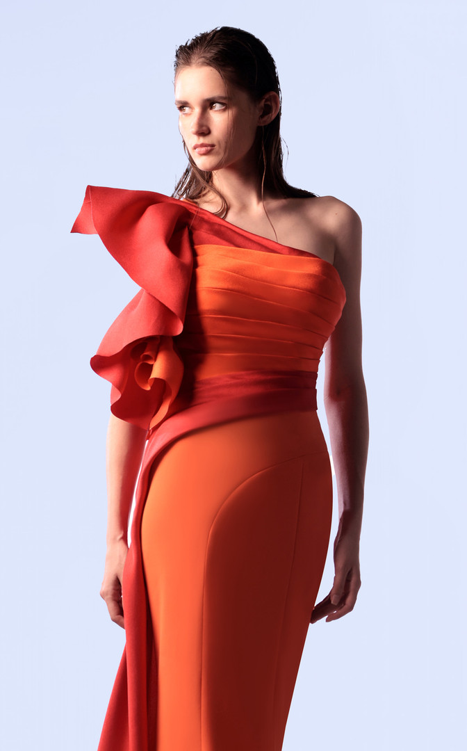 MNM Couture G1718 Crepe Mikado One-Shoulder Ruched Dress