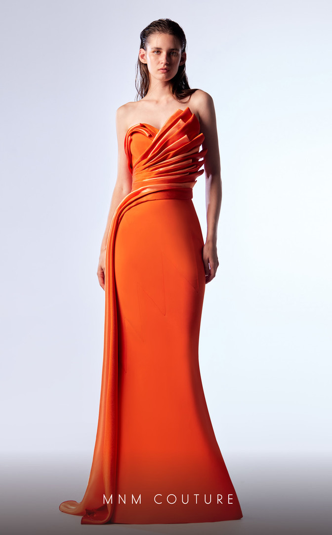 MNM Couture G1719 Crepe Silk Strapless Sleeveless Long Dress