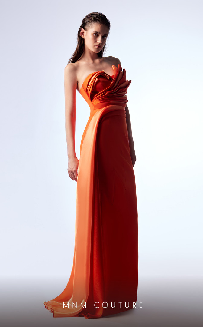MNM Couture G1719 Crepe Silk Strapless Sleeveless Long Dress