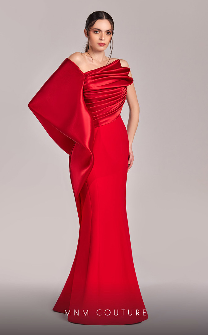 MNM Couture G1803 Crepe Satin One Shoulder Pleating Dress