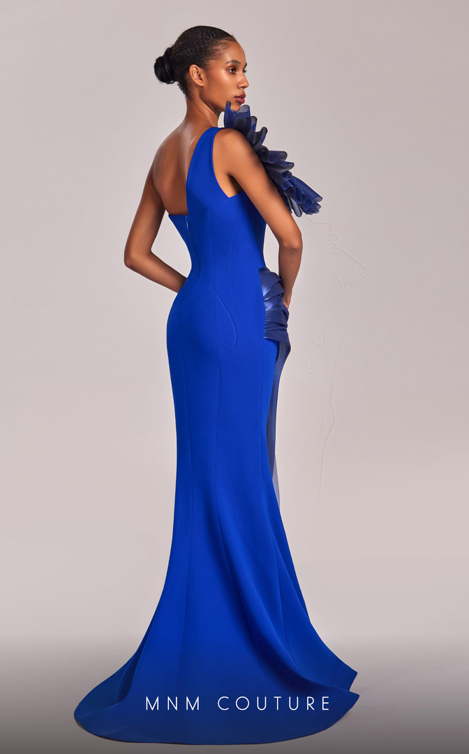 MNM Couture G1808 Crepe One Shoulder Pleating Long Dress
