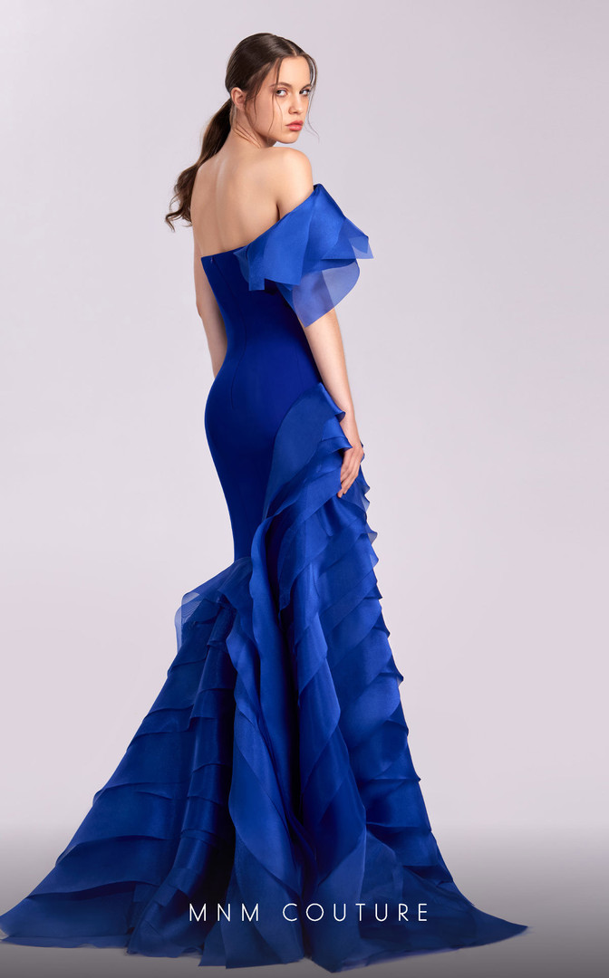 MNM Couture G1810 Crepe Layered Organza Strapless Long Dress
