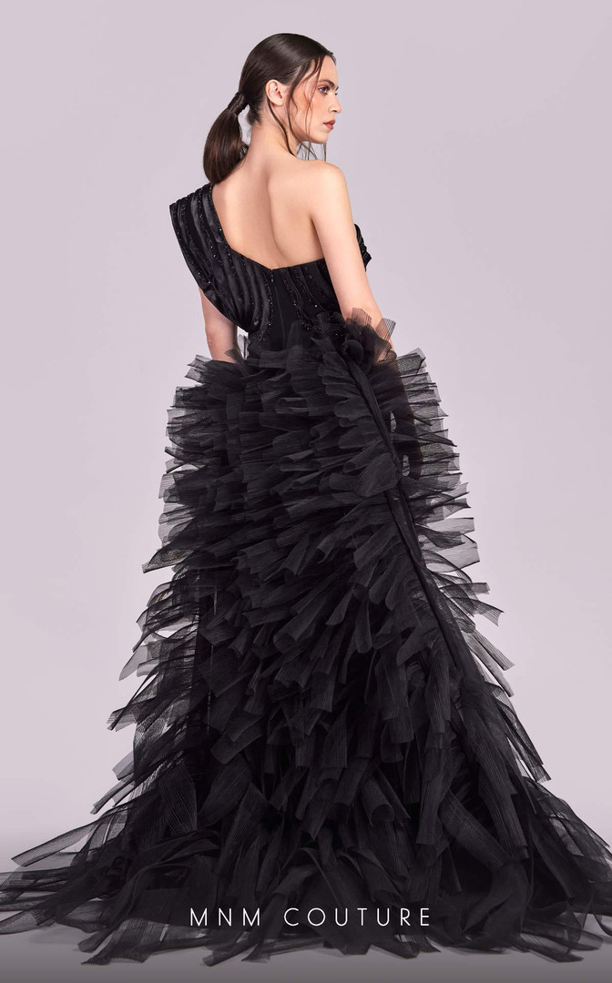 MNM Couture G1812 Crepe Ruffles One Shoulder Pleating Dress