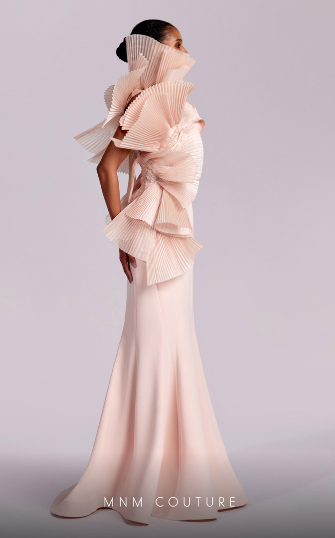 MNM Couture G1827 Crepe Organza Strapless Pleating Dress
