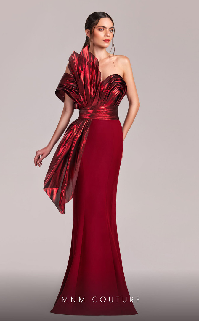 MNM Couture G1832 Crepe Metallic Asymmetric Cap Sleeve Dress