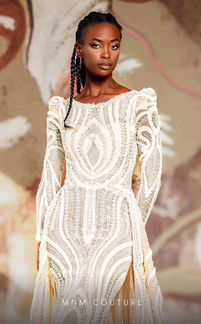 MNM Couture K4148 Lace Beaded Bateau Neck Long Sleeve Dress