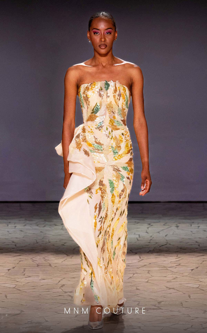 MNM Couture K4190 Intricate Embroidery Straight Neck Dress