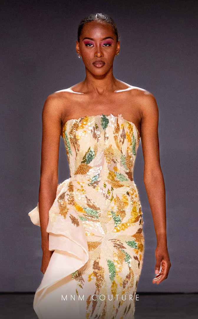 MNM Couture K4190 Intricate Embroidery Straight Neck Dress