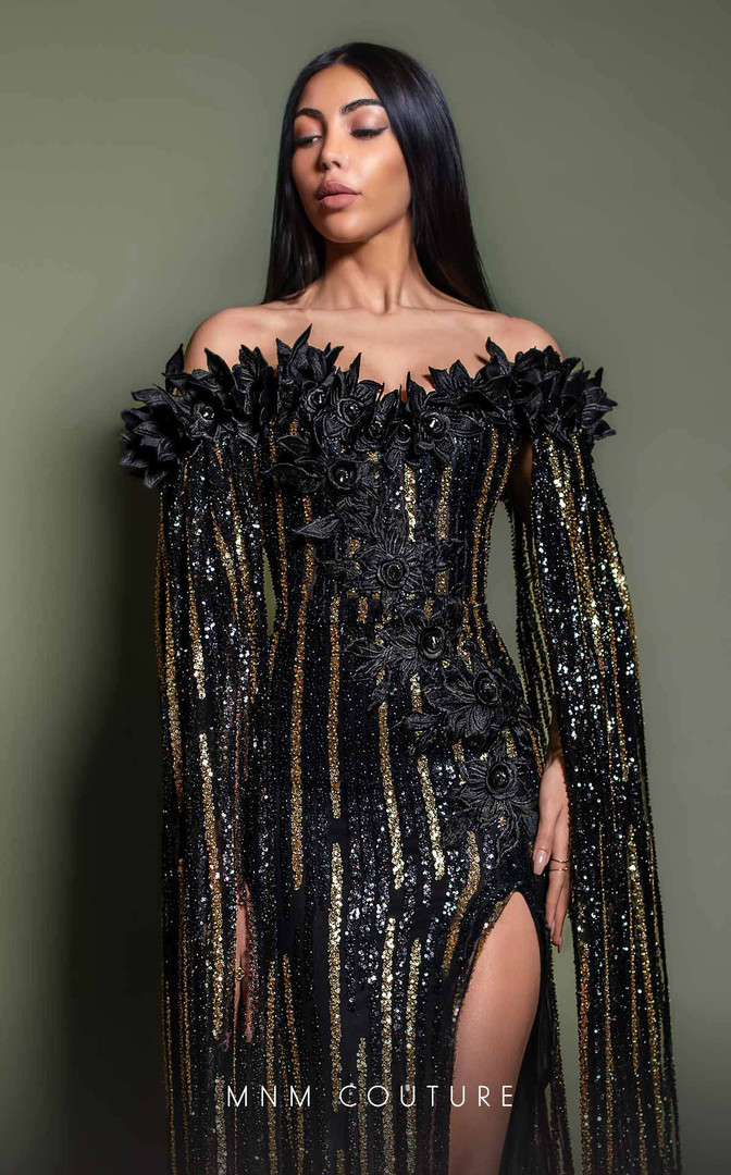 MNM Couture K4191 Beaded Sweetheart Neck Long Sleeve Dress