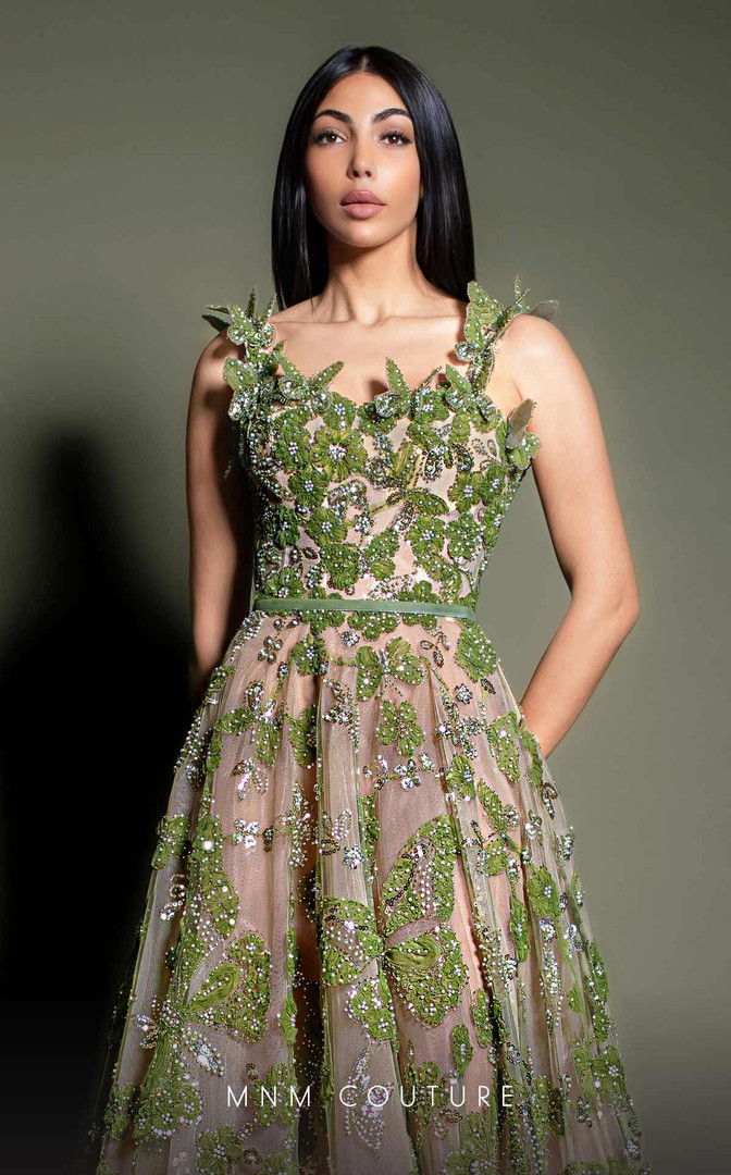 MNM Couture K4199 Beaded Scoop Neckline Straps Sleeve Dress