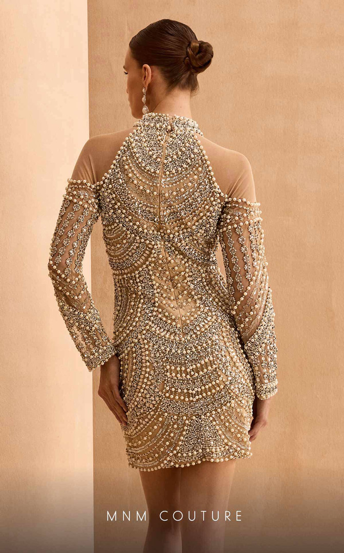 MNM Couture M1143S Beaded Embroidered Tulle Short Dress