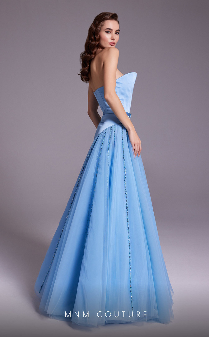 MNM Couture N0536 Satin Organza Sweetheart Neck Long Dress