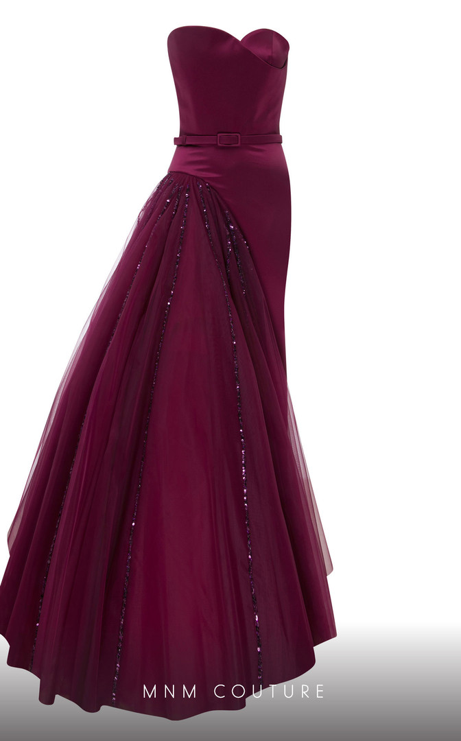 MNM Couture N0536 Satin Organza Sweetheart Neck Long Dress