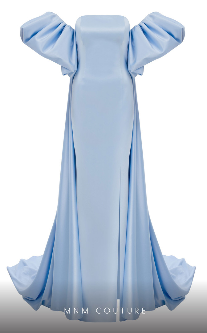 MNM Couture N0598 Satin Straight Neck Off-shoulder Dress