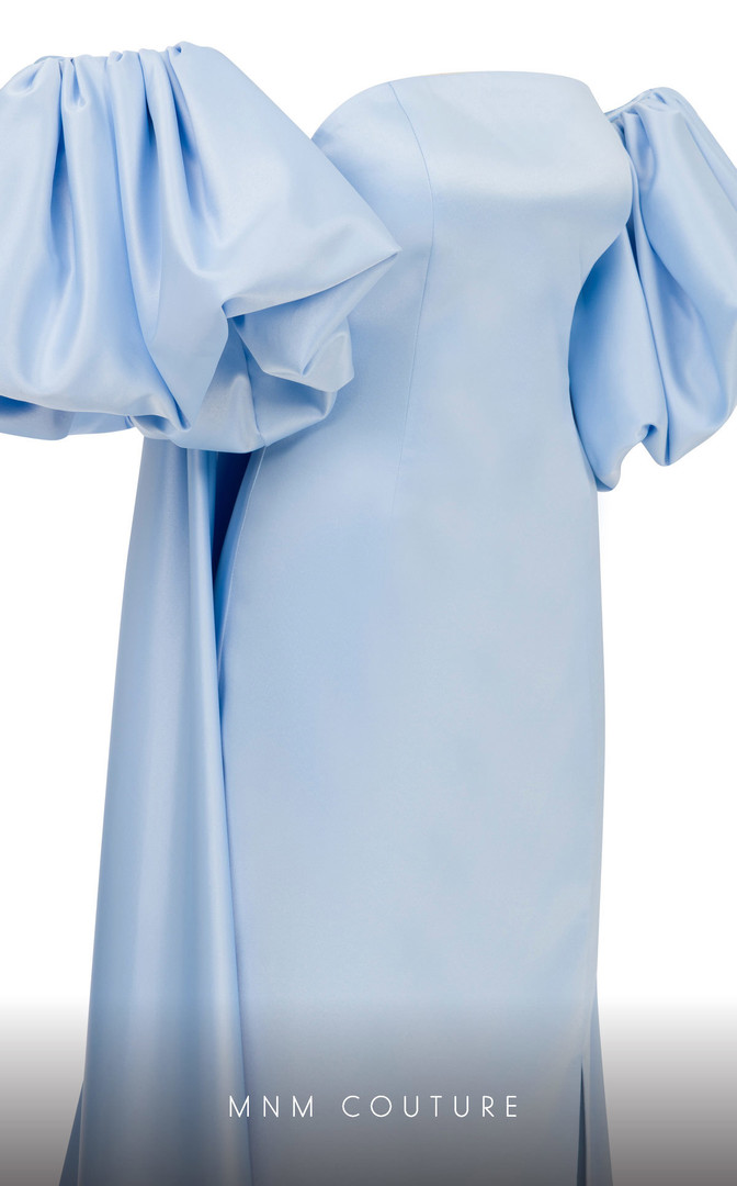 MNM Couture N0598 Satin Straight Neck Off-shoulder Dress
