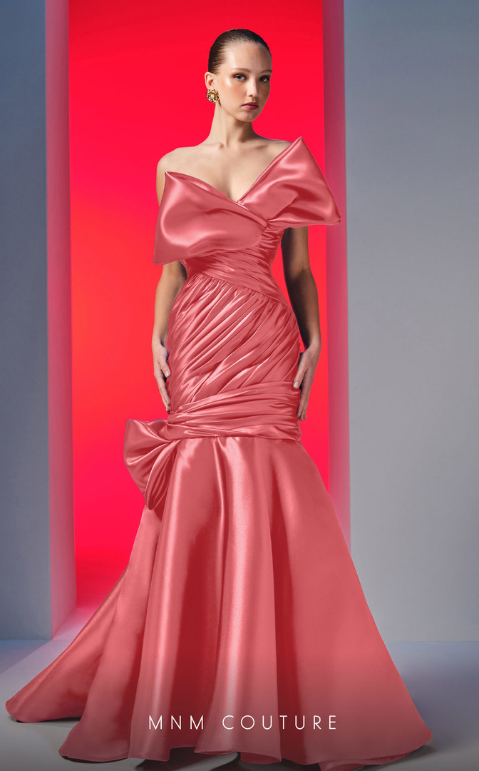 MNM Couture N0611 Satin Organza Strapless Pleating Dress