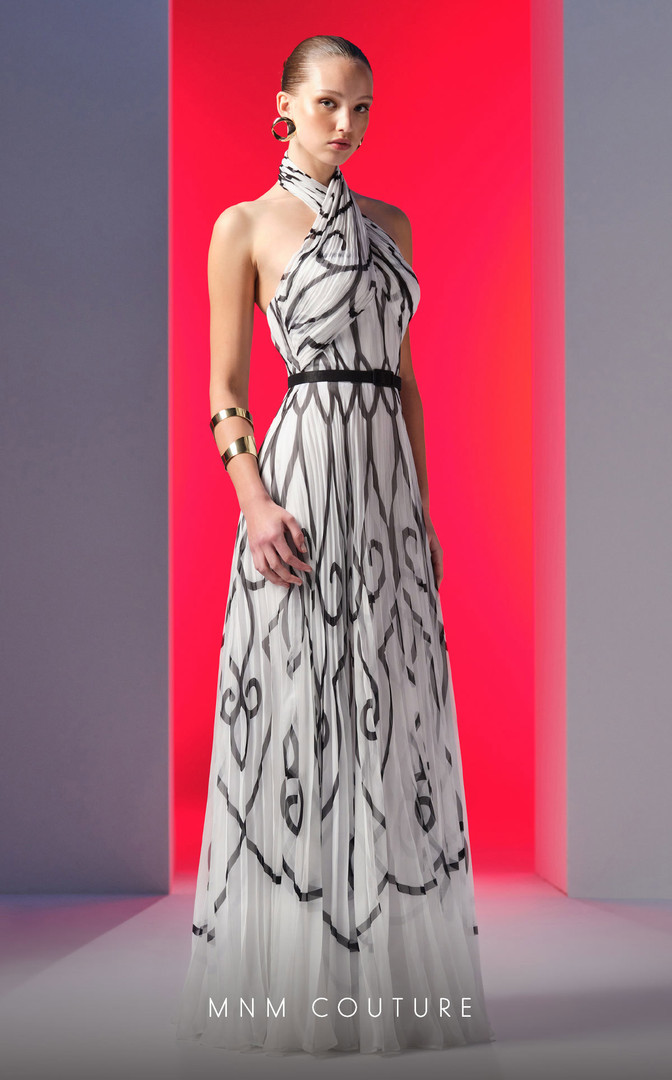 MNM Couture N0614 Chiffon Halter Neckline Sleeveless Dress