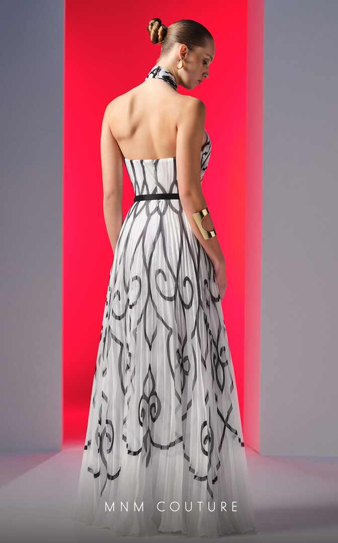 MNM Couture N0614 Chiffon Halter Neckline Sleeveless Dress