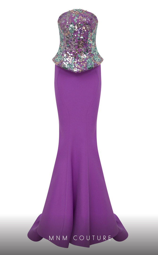 MNM Couture N0616 Crepe Embroidered Strapless Fitted Dress