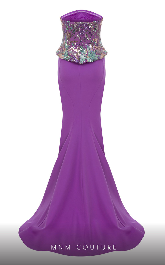 MNM Couture N0616 Crepe Embroidered Strapless Fitted Dress