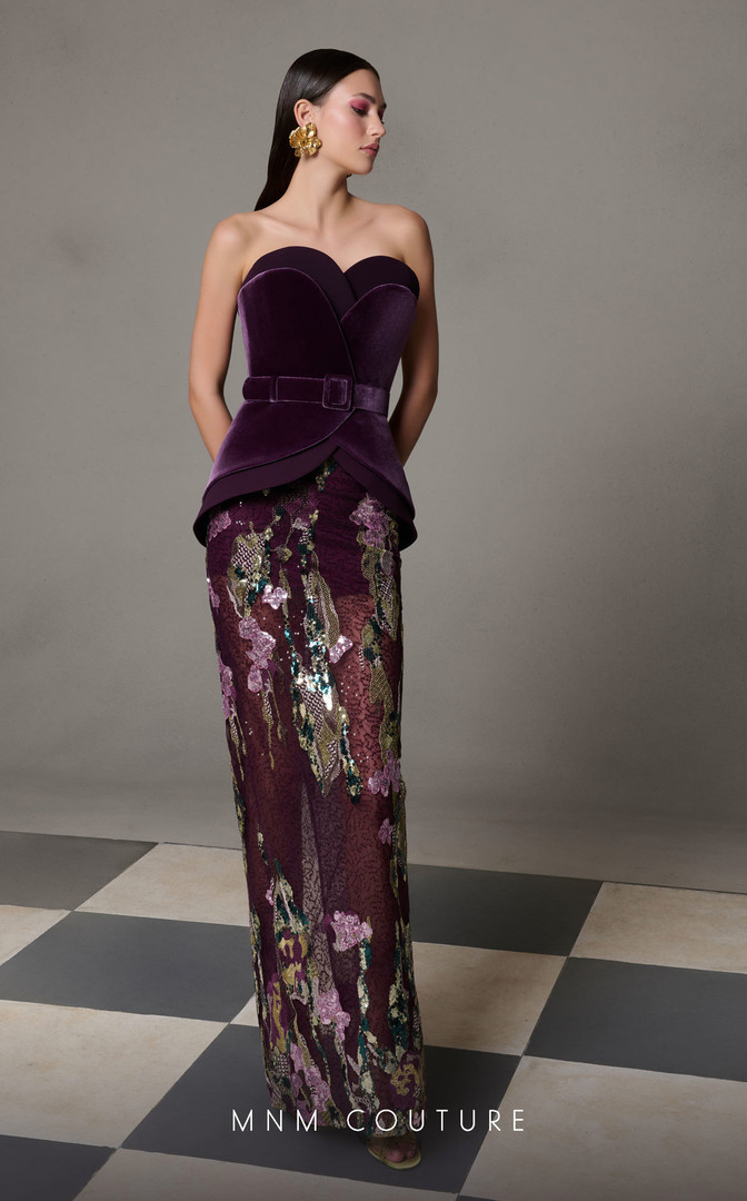 MNM Couture N0620 Velvet Sequins Embroidery Fitted Dress